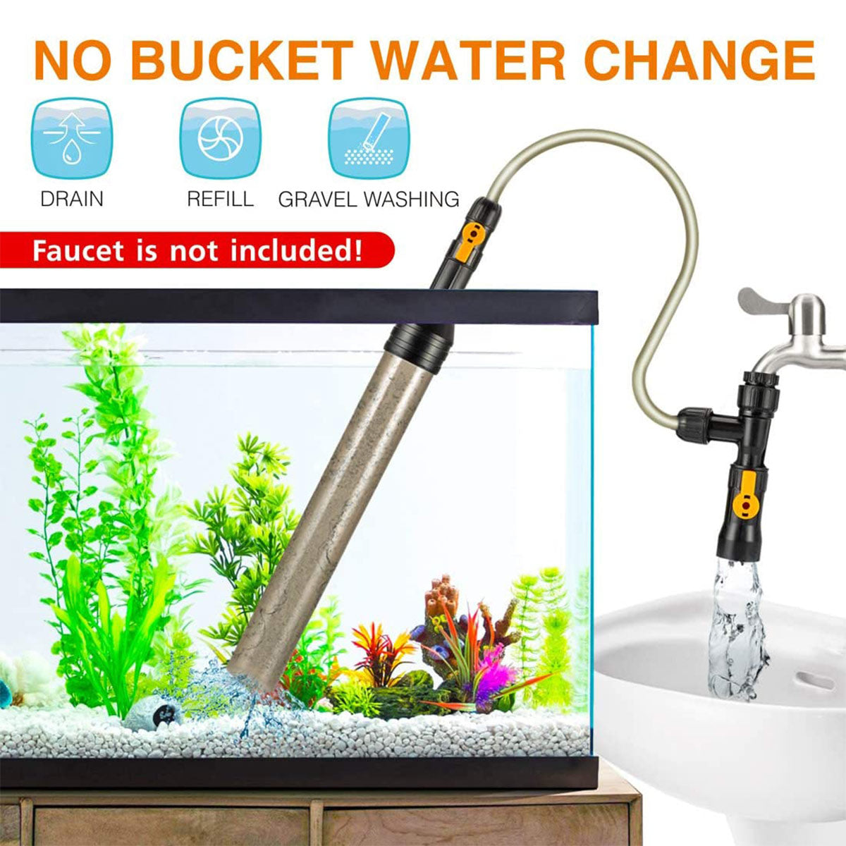 Aquarium Water Changer w/ Metal Faucet Connector 49ft - hygger