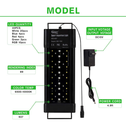 Planted 24/7 Aquarium Extendable LED Light 20w 11.8" - Hygger