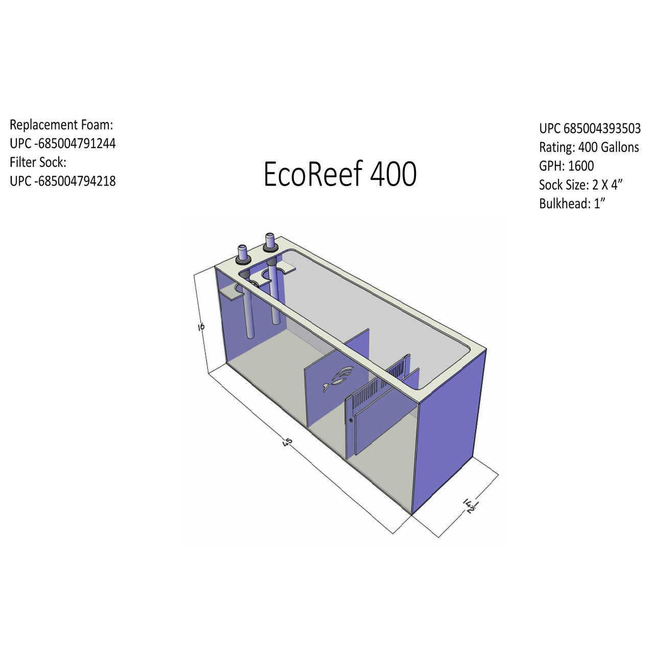 EcoReef Sump 400 (45" x 14.5" x 16") - Pro Clear Aquatic Systems