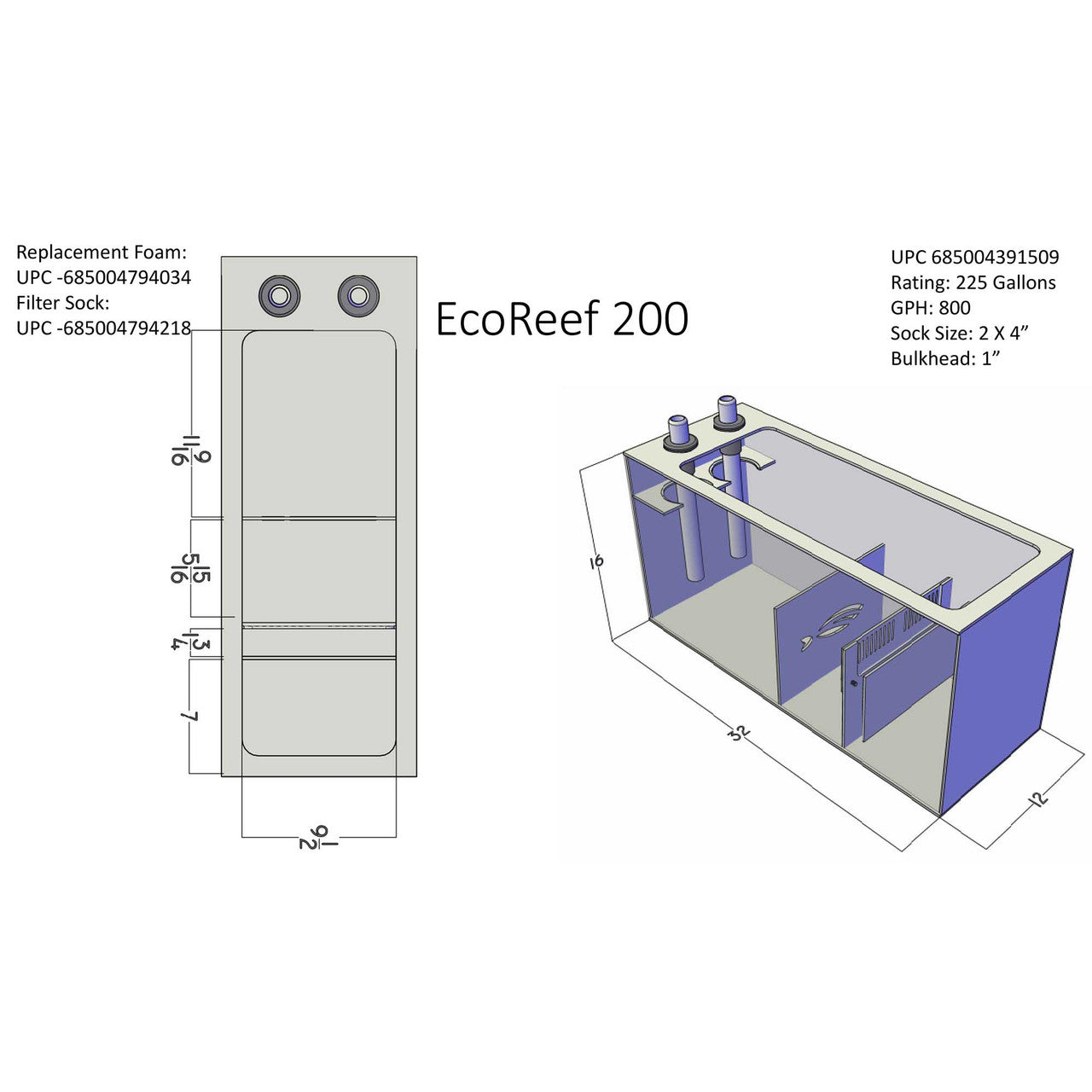 EcoReef Sump 200 (32" x 12" x 16") - Pro Clear Aquatic Systems