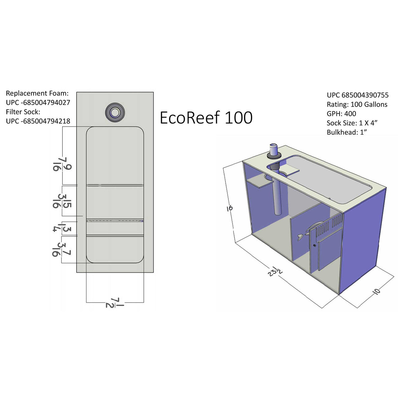 EcoReef Sump 100 (23.5" x 10" x 16") - Pro Clear Aquatic Systems