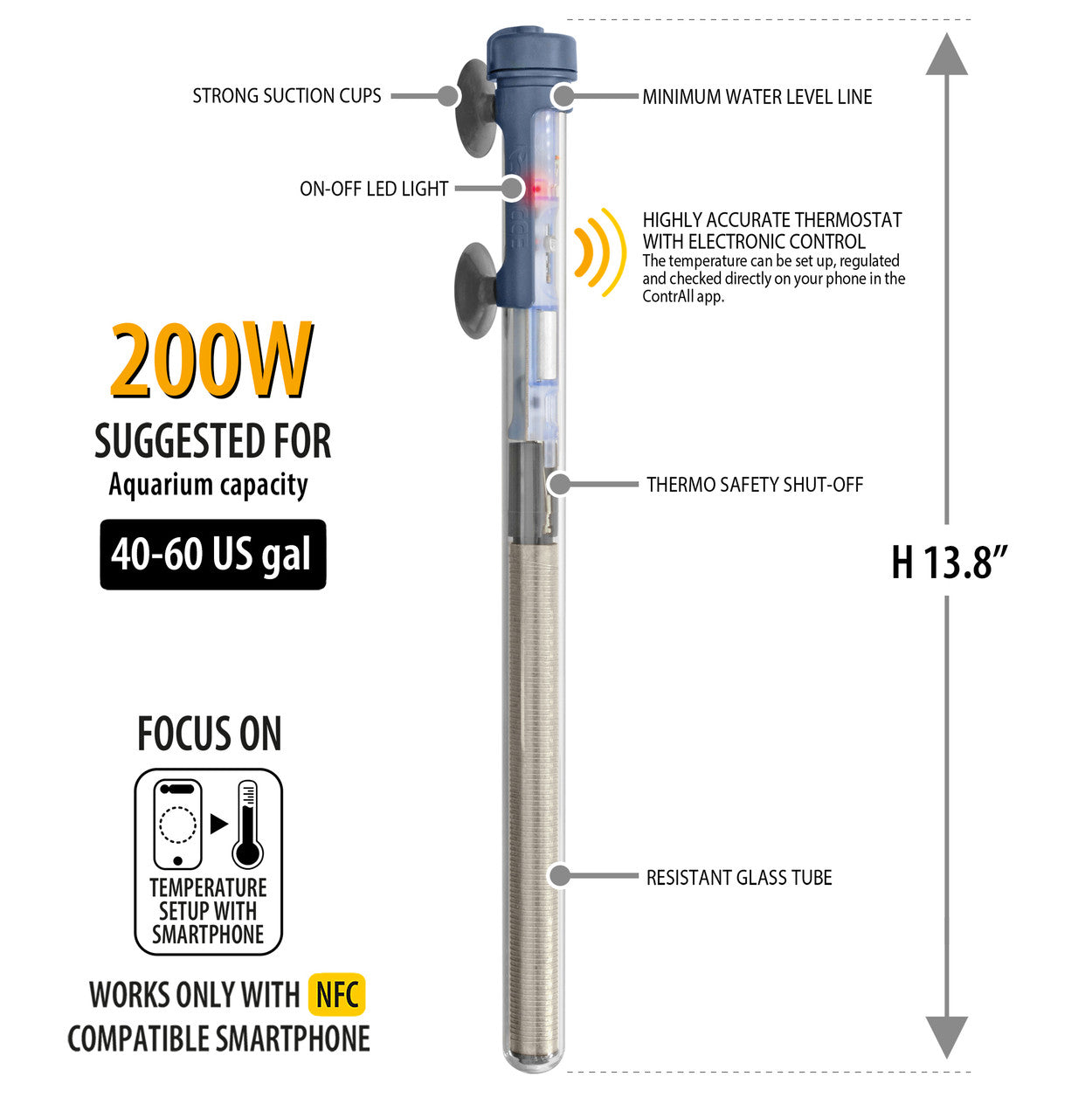 Sicce SCUBA Contactless 200 - Submersible Heater - 200 Watt