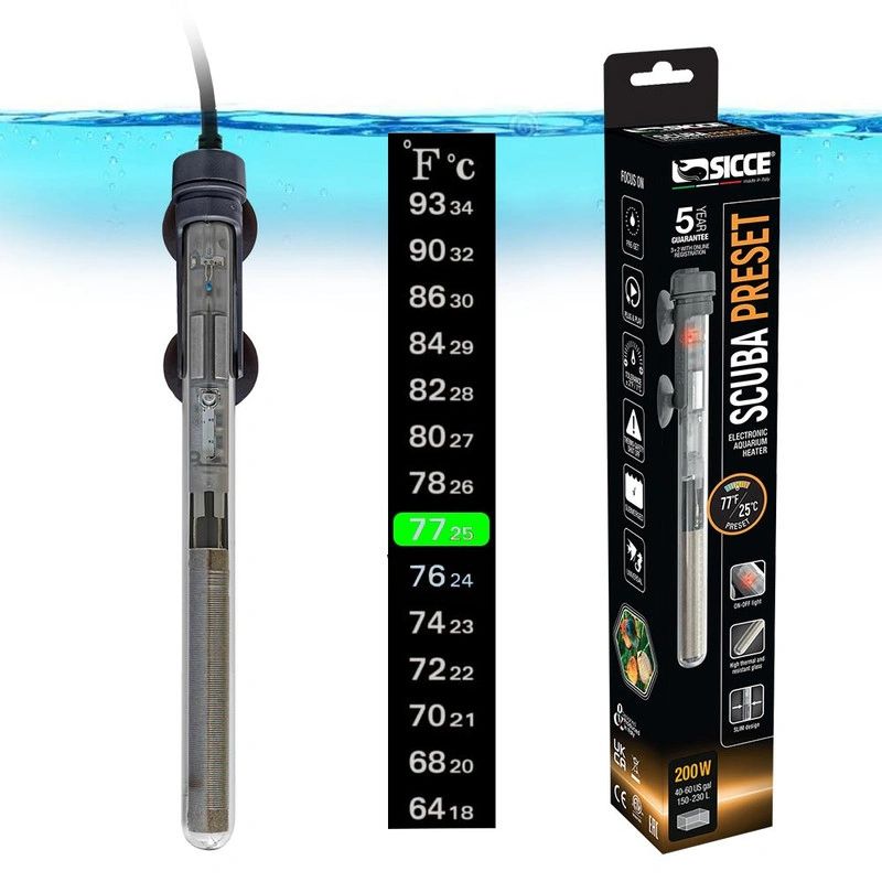 Sicce SCUBA Preset 200 - Submersible Heater - 200 Watt